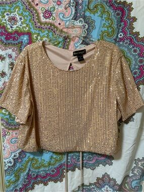 Like an Angel Gold Sequin Short Sleeve Crop Top